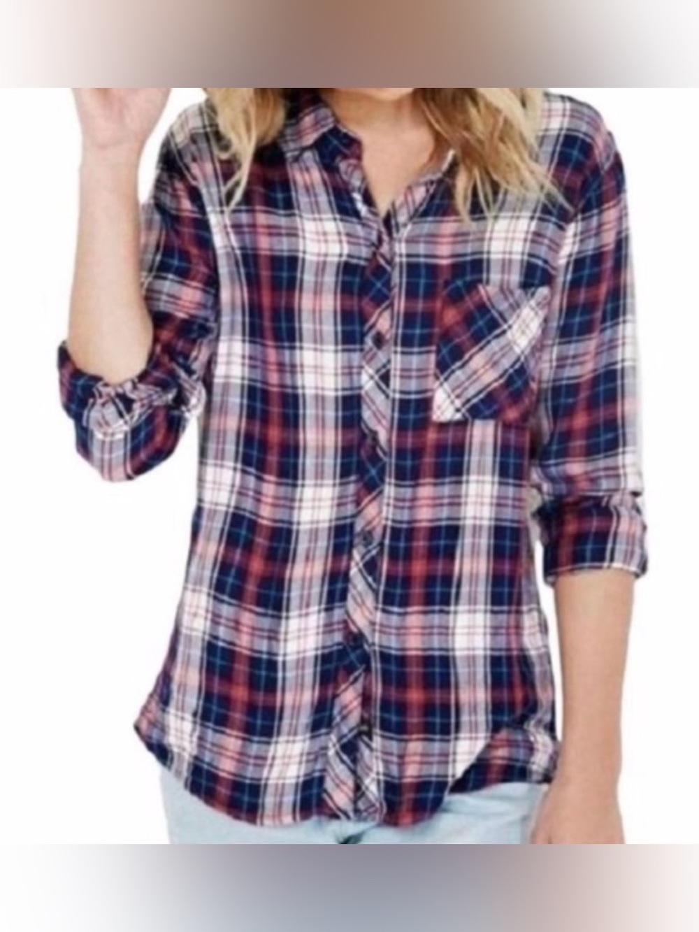 Rails Navy, Red and White Plaid Button-Down Shirt - Size S
